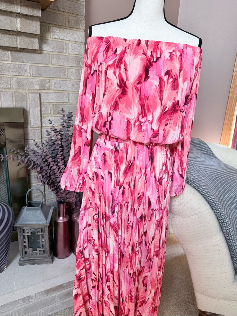 INC International Concepts Pleated Off-the-Shoulder Dress - Abstract Floral
